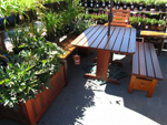 Rectangular Patio Table with bench, chair and planter bench